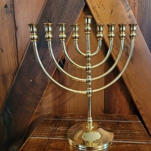 Vintage Brass Hanukkah Menorah with 9 Candleholders 1990s